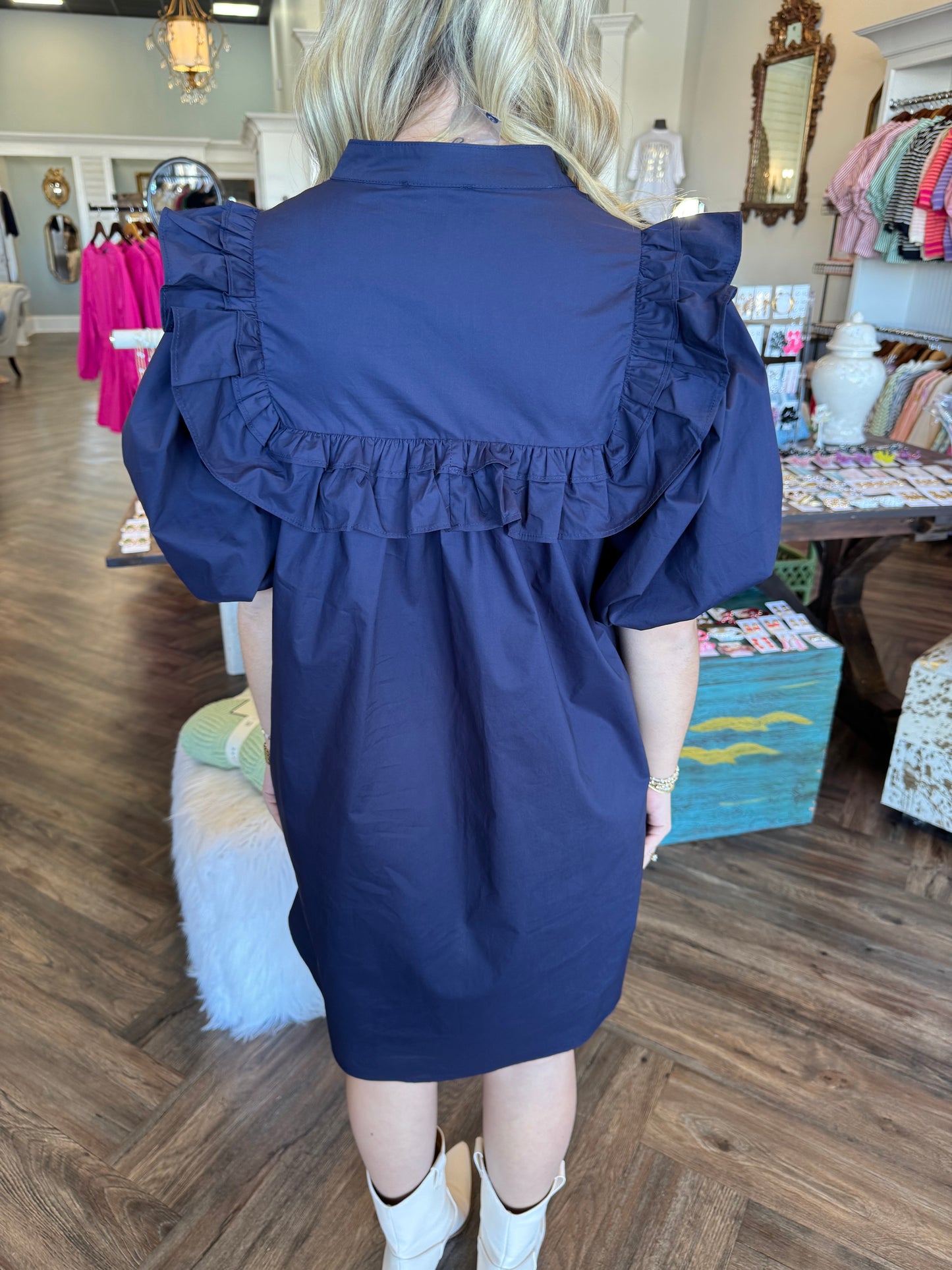 Soild Kendyl Spring Dress: Navy