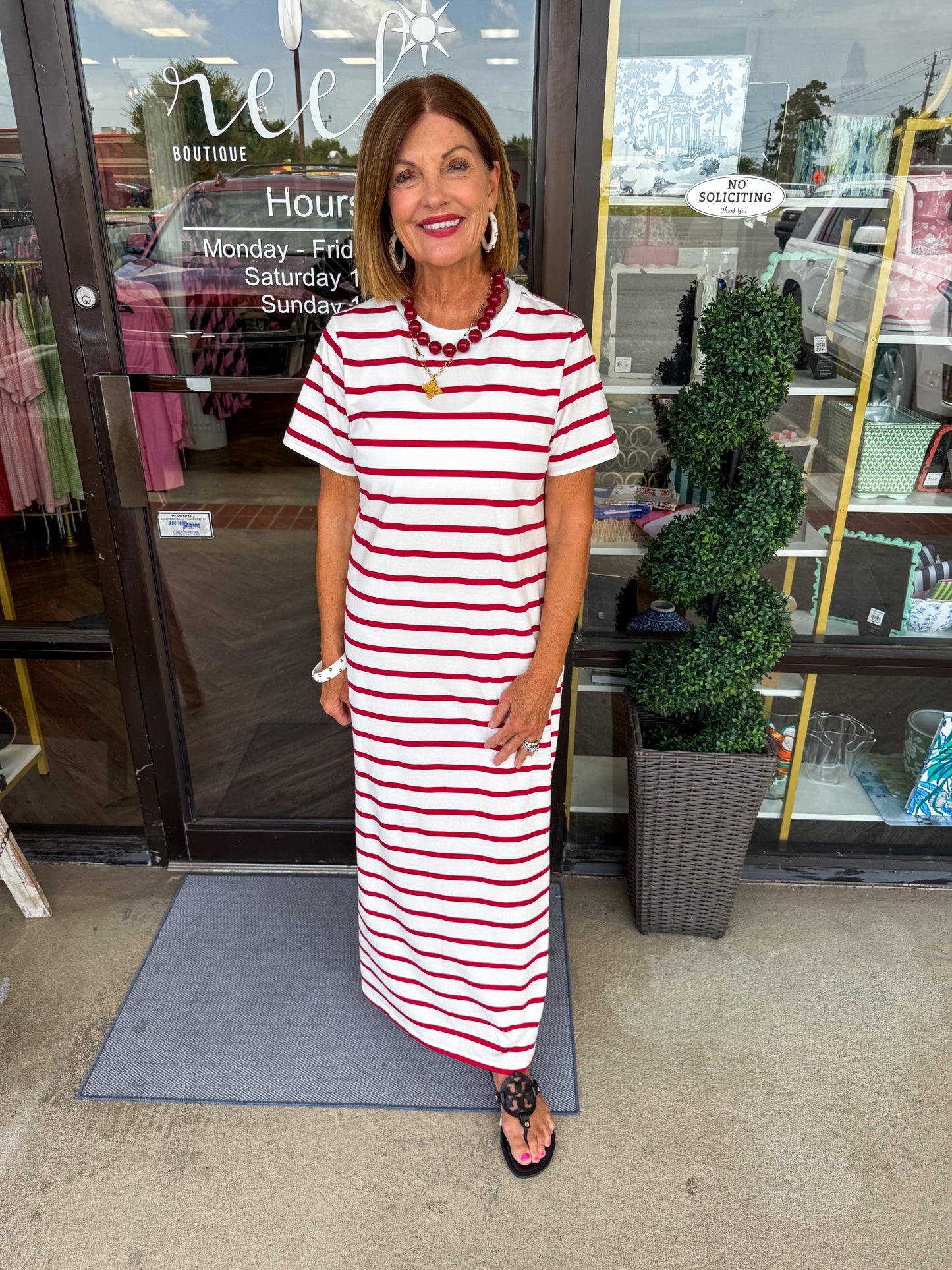 Megan Stripe Midi Dress: Burgundy