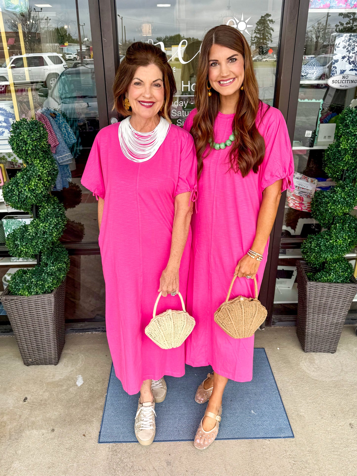 Solid Pink Midi Dress