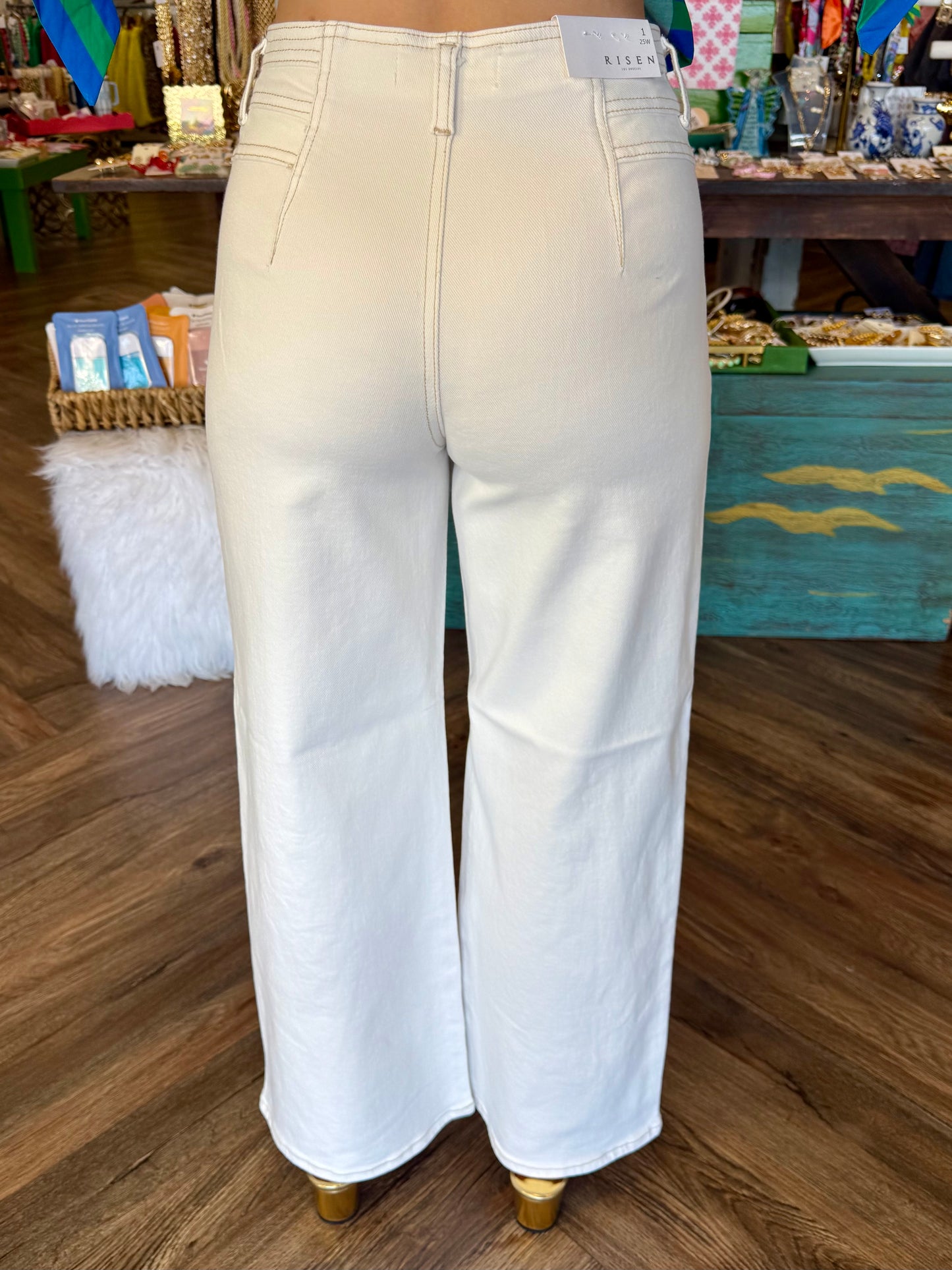 Risen Cream Wide Jeans