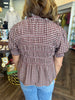 Plaid Smocked Puff Sleeve Top: Burgandy
