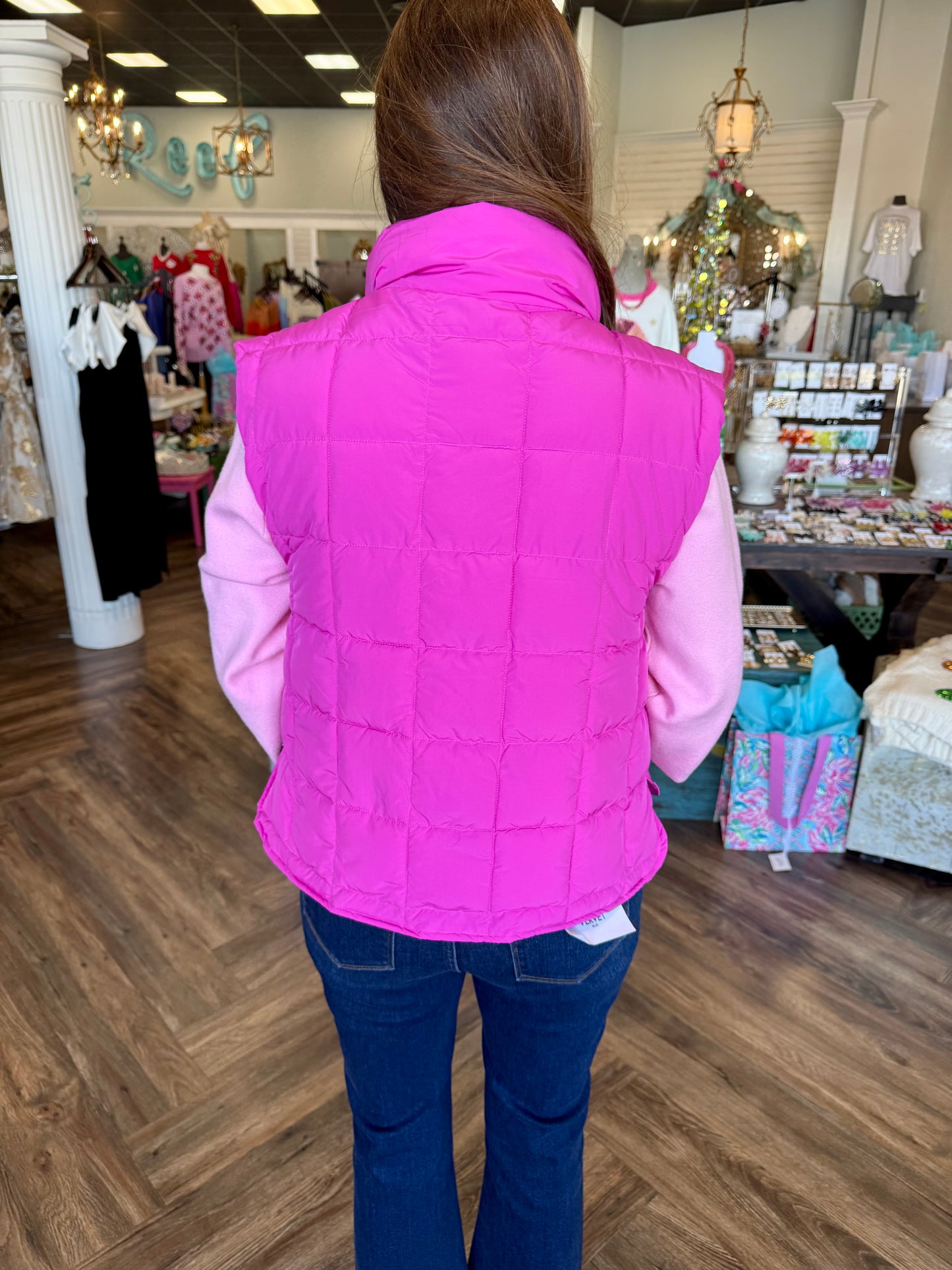 Simple Puffer Vest: Fushsia