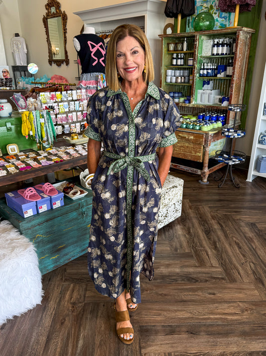 Nancy Navy Tie Midi Dress