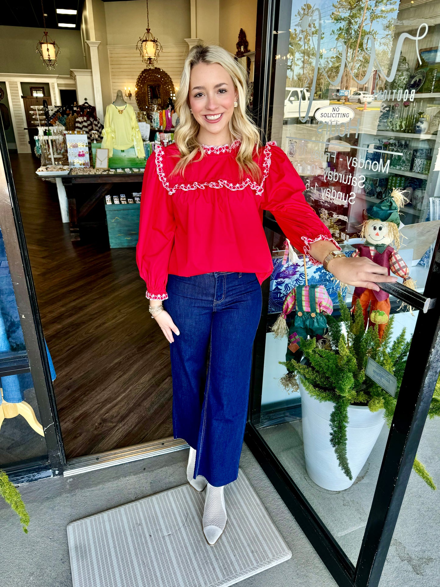 White Stitched Red Top