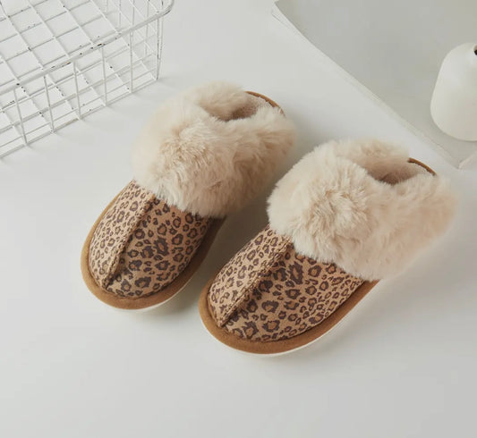 Leopard Print Suede Soft Home Slippers