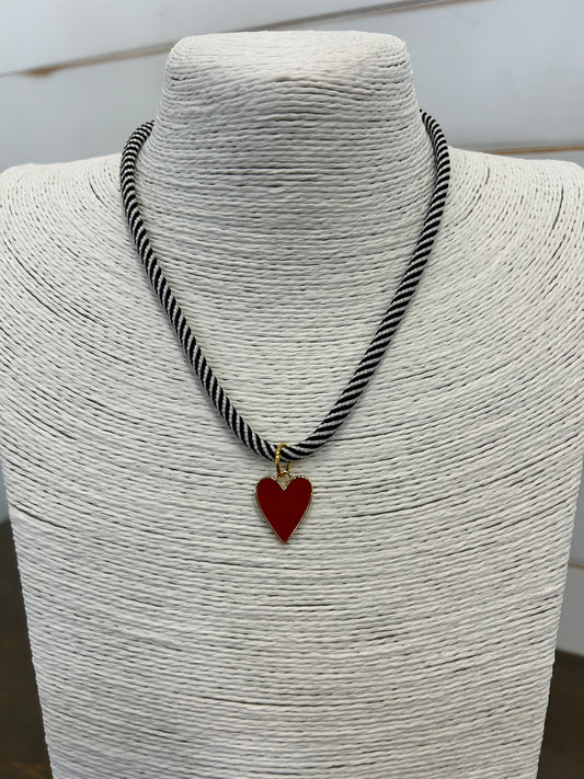 Red Heart Charm Rope Necklace