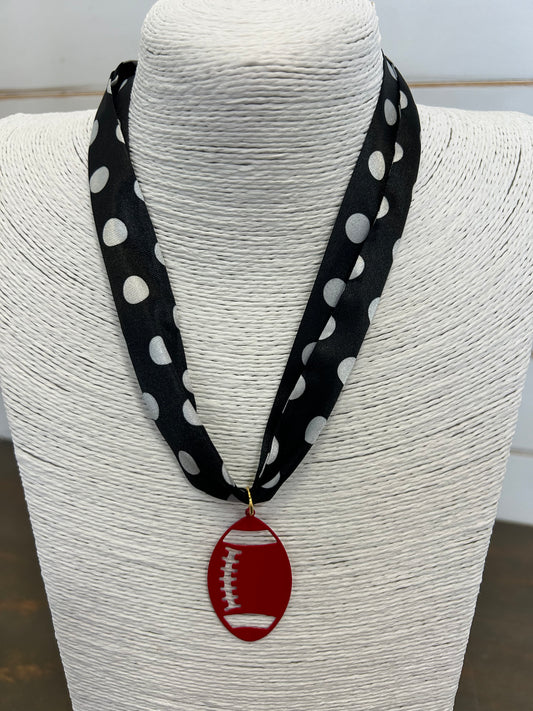 Red Football Charm Scarf Necklace