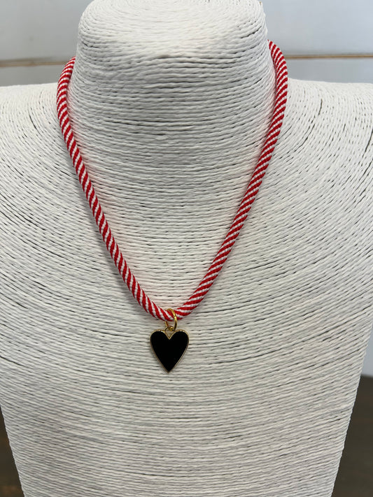 Black Heart Charm Rope Necklace