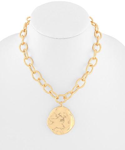 Textured Gold Circle Chunky Necklace