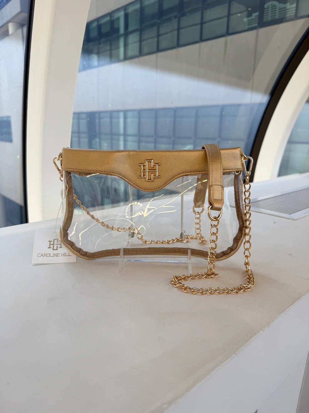 Caroline Hill Madi Clear Crossbody: Gold