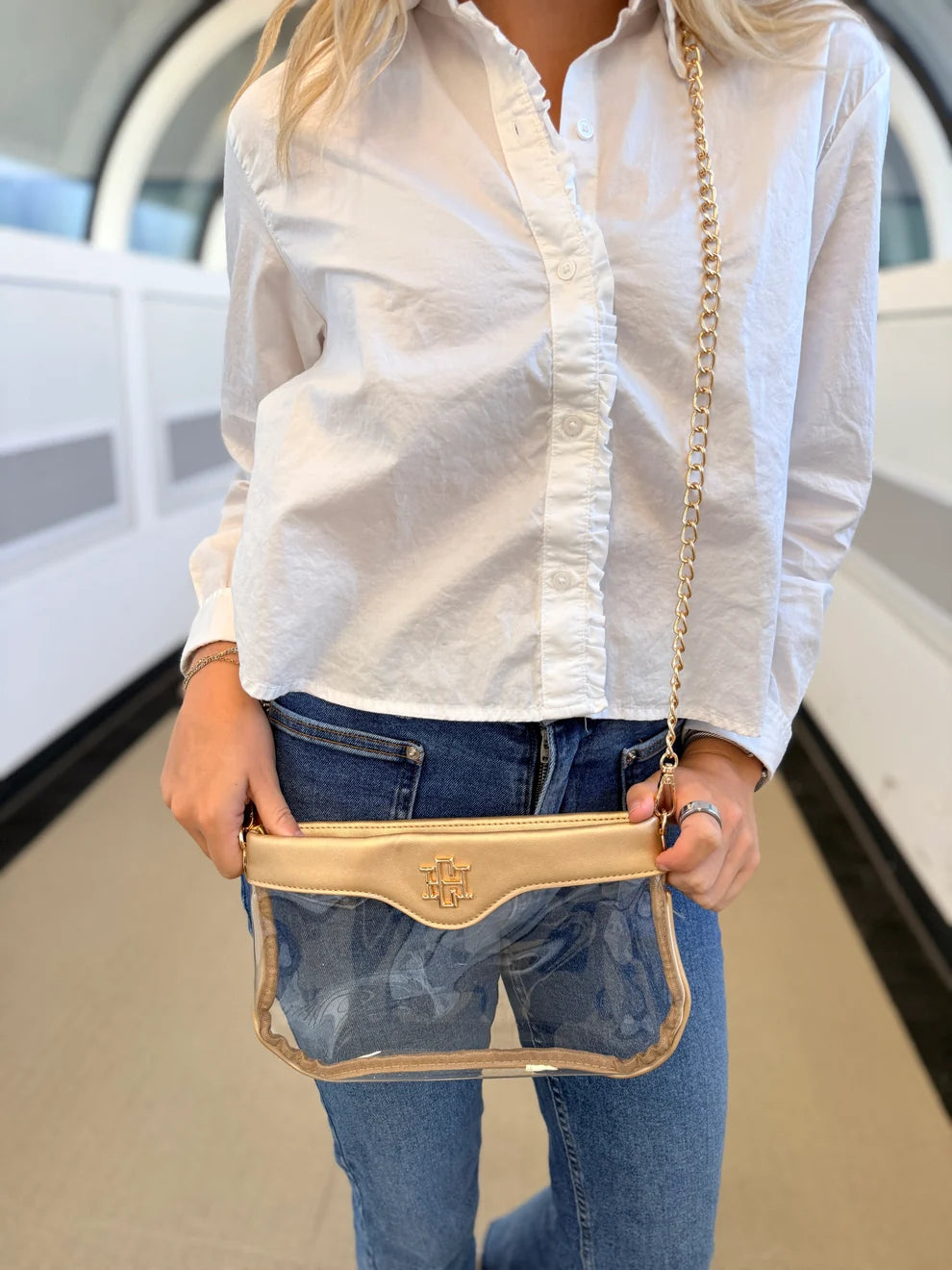 Caroline Hill Madi Clear Crossbody: Gold