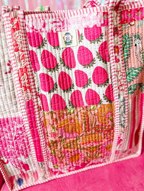 Quilted Tote Bag: Pink City