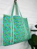 Quilted Tote Bag: Aqua Floral