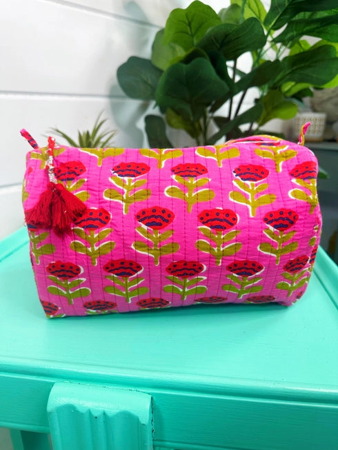 Quilted Make Up Bag: Hot Pink Floral