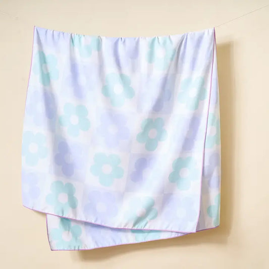 Xl Quick-Dry Beach Towel-Flower Check Blue