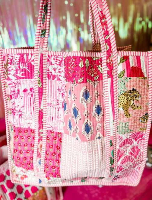 Quilted Tote Bag: Pink City