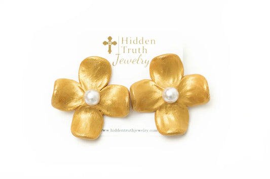 Hidden Truth Jewelry: Large Dogwood & Pearl Stud Earrings