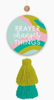 Mary Square Car Freshener: Prayer changes everything