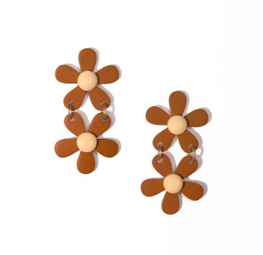 Stacked Tan Flower Earrings